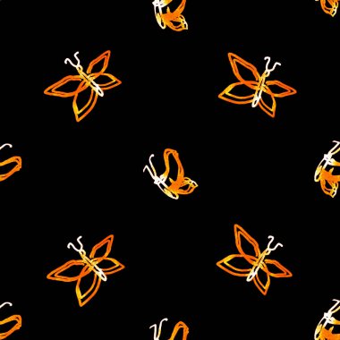 Siyah üzerinde kelebekler olan kusursuz suluboya deseni