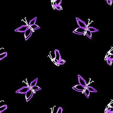 Siyah üzerinde kelebekler olan kusursuz suluboya deseni