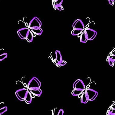 Siyah üzerinde kelebekler olan kusursuz suluboya deseni