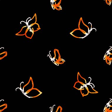 Siyah üzerinde kelebekler olan kusursuz suluboya deseni