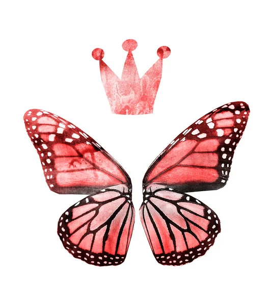 Watercolor Butterfly Crown Isolated White — Stock Photo, Image