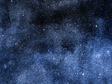 Yıldızlı ve nebulalı gece gökyüzü. Suluboya