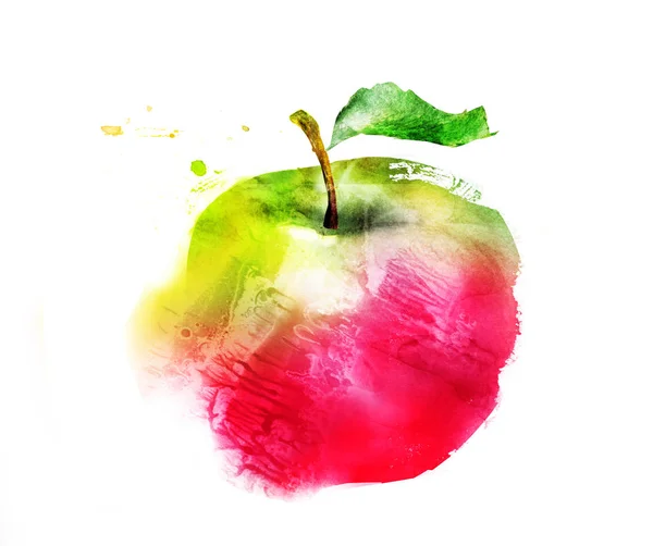 Akwarelowe Jabłko Białym Sylwetka — Zdjęcie stockowe