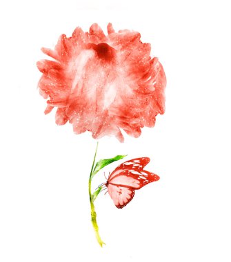 Beyaz kelebekli suluboya çiçek