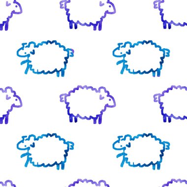 Koyunlarla kusursuz suluboya deseni