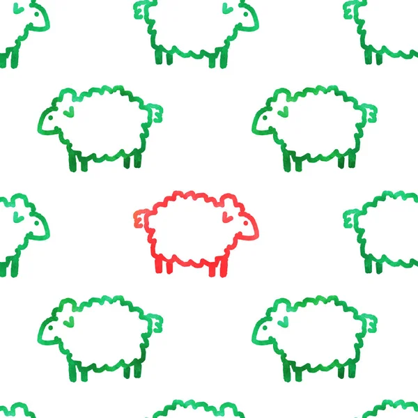 Płynny Wzór Akwareli Owcami — Zdjęcie stockowe