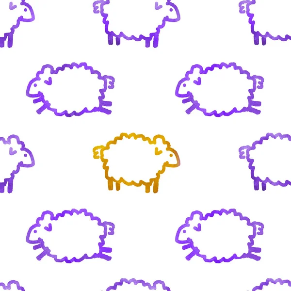 Płynny Wzór Akwareli Owcami — Zdjęcie stockowe