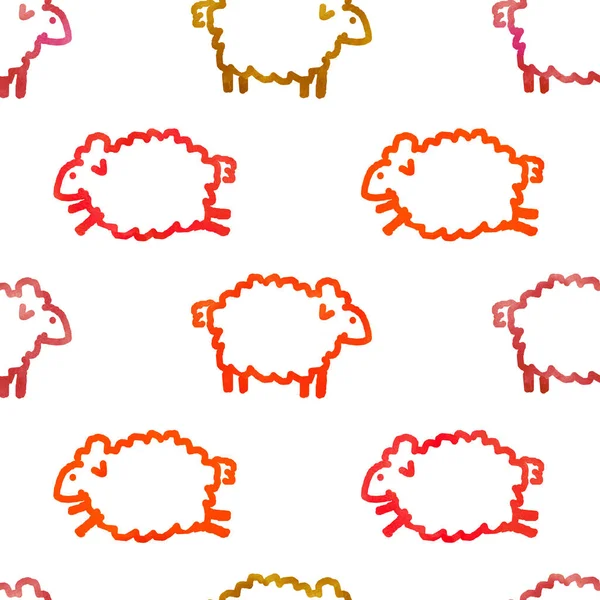 Modèle Aquarelle Sans Couture Avec Des Moutons — Photo