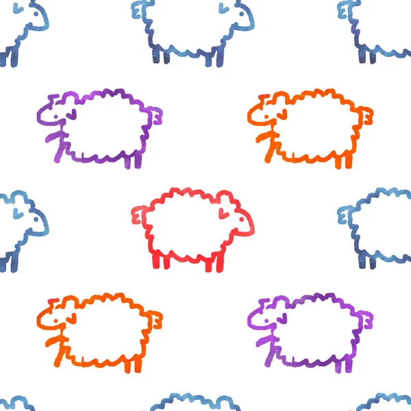 Modèle Aquarelle Sans Couture Avec Des Moutons — Photo