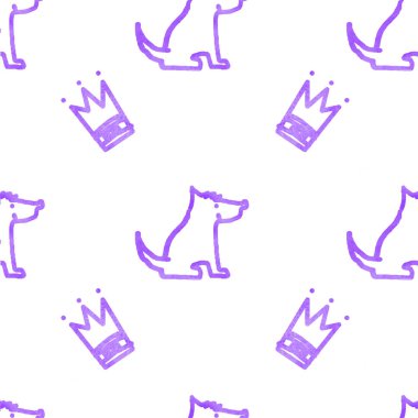 Köpekler ve taçlarla kusursuz desen