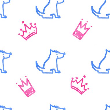 Köpekler ve taçlarla kusursuz desen