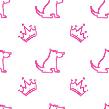 Köpekler ve taçlarla kusursuz desen