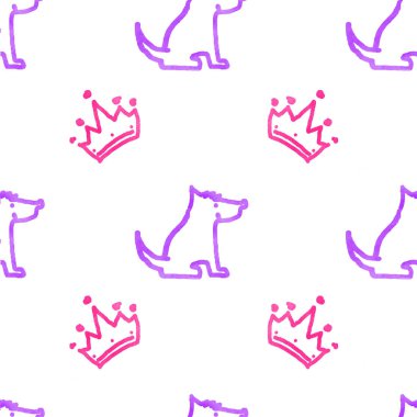 Köpekler ve taçlarla kusursuz desen