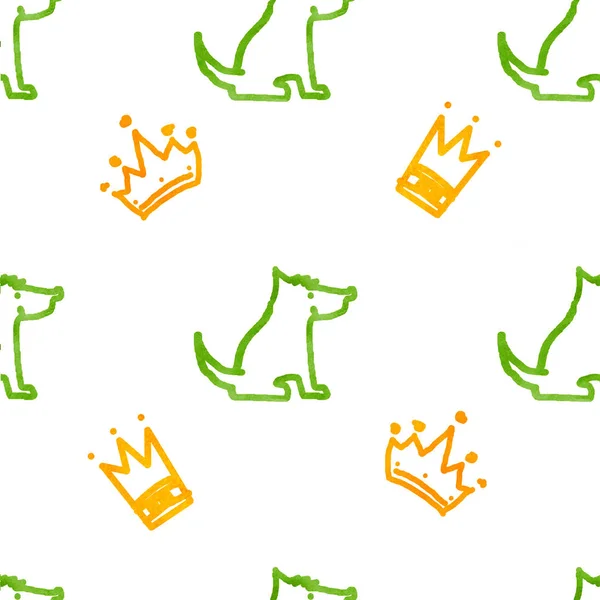 Seamless pattern with dogs and crowns