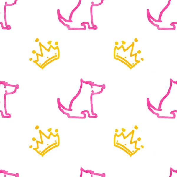 Seamless pattern with dogs and crowns