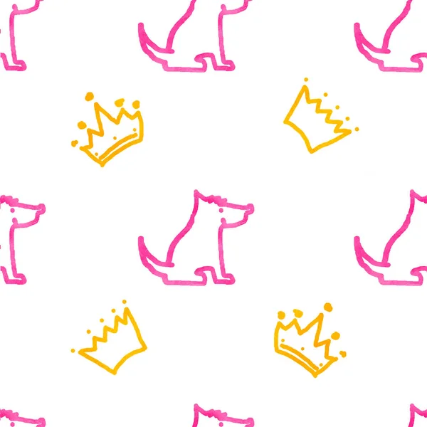 Seamless pattern with dogs and crowns