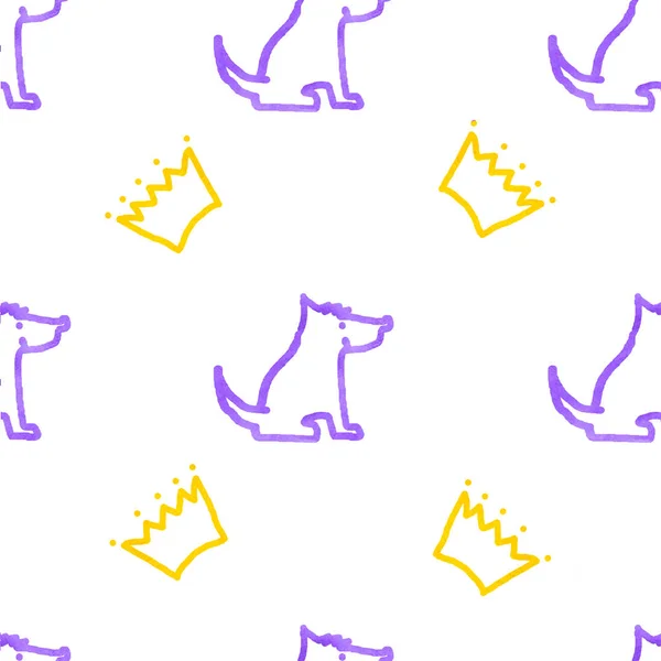 Seamless pattern with dogs and crowns