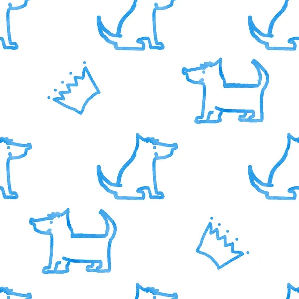 Бесшовный Рисунок Собаками Коронами — стоковое фото
