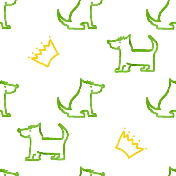 Seamless Pattern Dogs Crowns — ストック写真