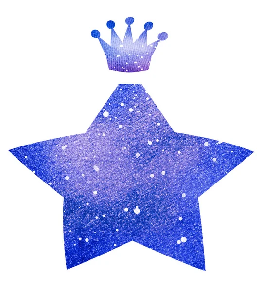 Aquarell Stern Mit Krone Auf Weiß — Stockfoto