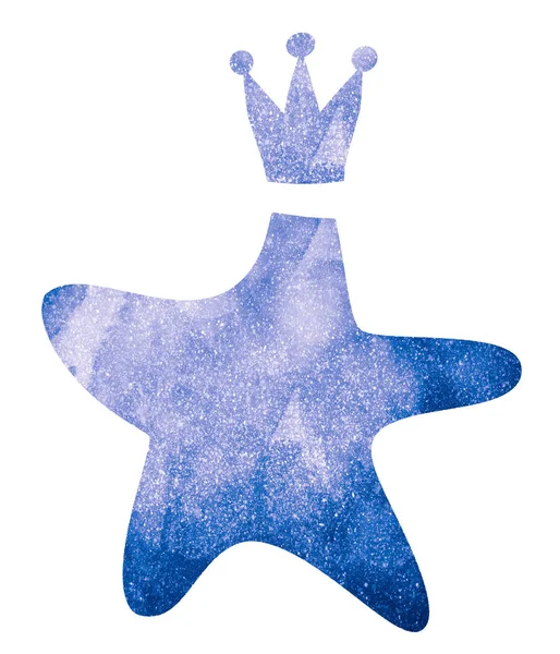Estrela Aquarela Com Coroa Branco — Fotografia de Stock