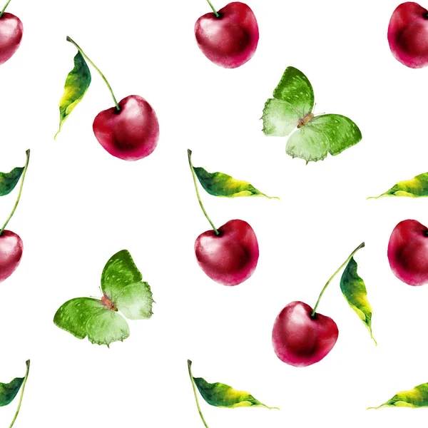 Seamless Watercolor Pattern Cherry — Stock Photo, Image