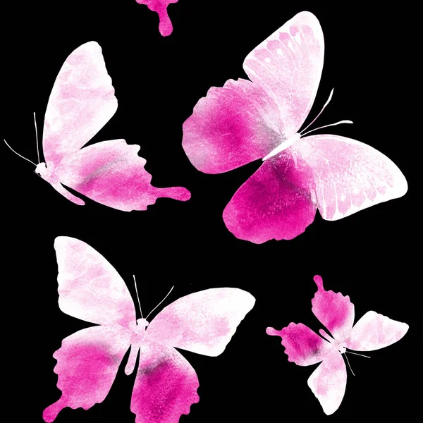 水彩斑斓 蝴蝶点缀在黑色上 — 图库照片