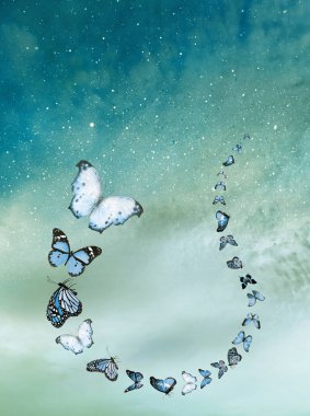 Romantic sky background with butterflies clipart