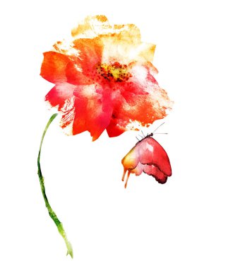 Beyaz renkte suluboya çiçek. Siluet 