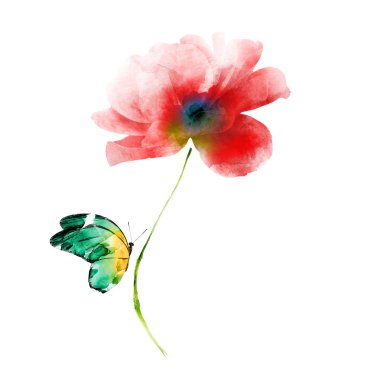 Beyaz renkte suluboya çiçek. Siluet 