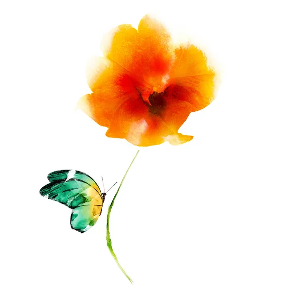 Акварельна Квітка Ізольована Білому Силует — стокове фото