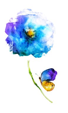 Beyaz renkte suluboya çiçek. Siluet 