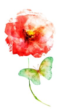 Beyaz renkte suluboya çiçek. Siluet 