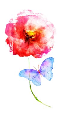 Beyaz renkte suluboya çiçek. Siluet 