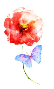 Beyaz renkte suluboya çiçek. Siluet 