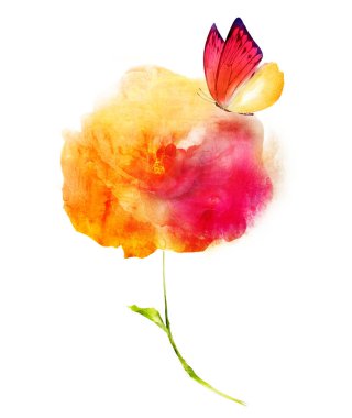 Beyaz renkte suluboya çiçek. Siluet 