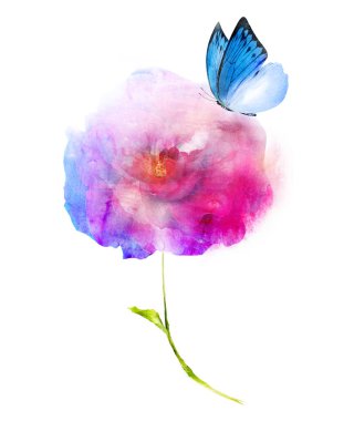 Beyaz renkte suluboya çiçek. Siluet 