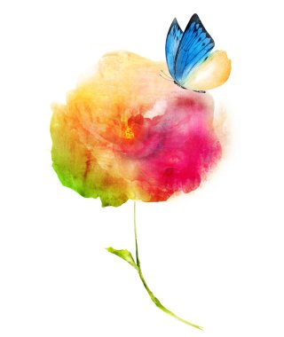 Beyaz renkte suluboya çiçek. Siluet 