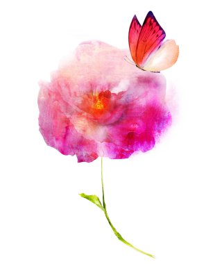 Beyaz renkte suluboya çiçek. Siluet 