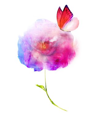 Beyaz renkte suluboya çiçek. Siluet 