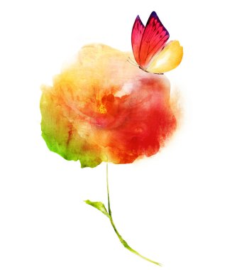 Beyaz renkte suluboya çiçek. Siluet 