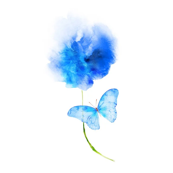 Watercolor flower isolated on white. Silhouette 