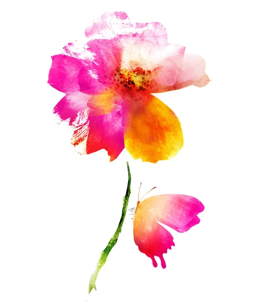 Akvarell Virág Elszigetelt Fehér Sziluett — Stock Fotó