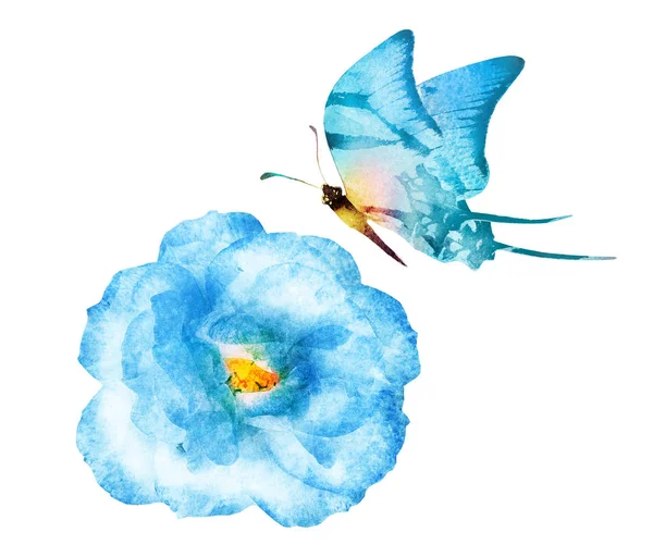 Akvarel Květiny Izolované Bílém Silueta — Stock fotografie