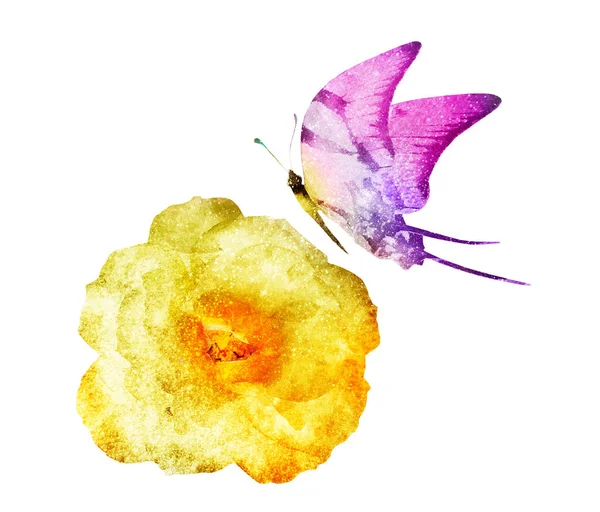 Aquarell Blume Isoliert Auf Weiß Silhouette — Stockfoto