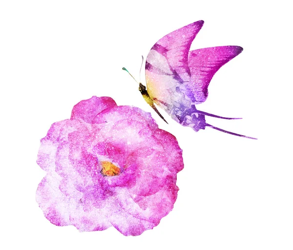 Akvarel Květiny Izolované Bílém Silueta — Stock fotografie