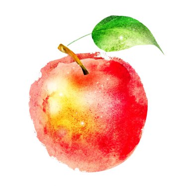 Beyaz üzerine suluboya elma