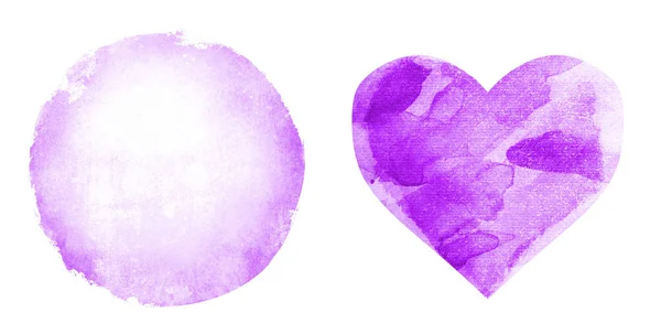 Deux cercle aquarelle et coeur sur fond blanc — Photo