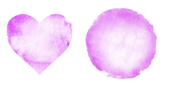 Deux cercle aquarelle et coeur sur fond blanc — Photo