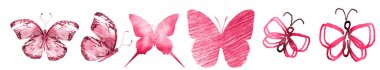 SIx watercolor butterflies, isolated on white background